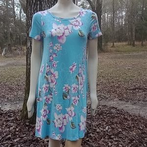 NWT women's "Dusdimon" blue short sleeve summer dress with pink flowers